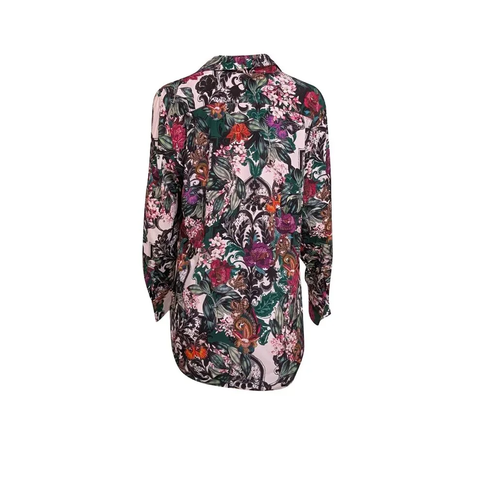 Robert Graham - Green & Multicolor Floral & Butterfly Print Button Front Blouse - Picture 3 of 3